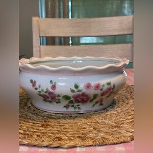 Vintage AAA Imports Hand Painted Floral Porcelain Scalloped Planter Bowl